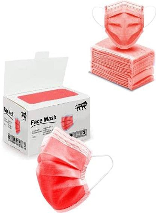 WELLSTAR 4 Ply Disposable Non Woven Fabric Mask With 4 Layer Protection and With ComfortableSurgical Mask,Red Colour Pack of 100 - Image 2